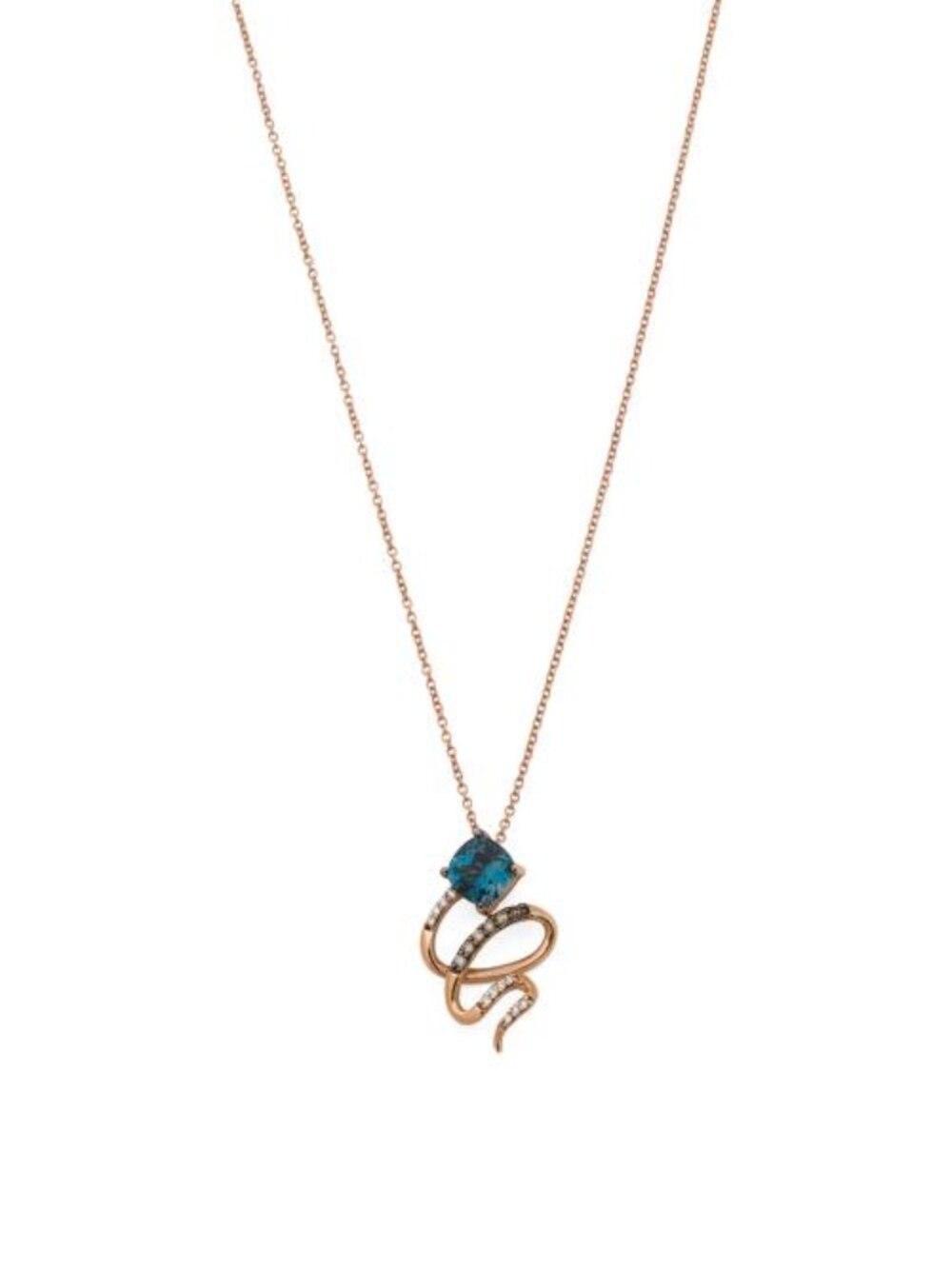 LE VIAN 14kt Rose Gold Deep Sea Blue Topaz Swirl Pendant Necklace